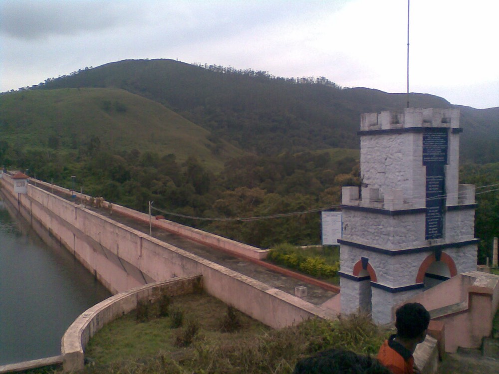 Close view of the Mullaperiyar dam's rubble masonry structure