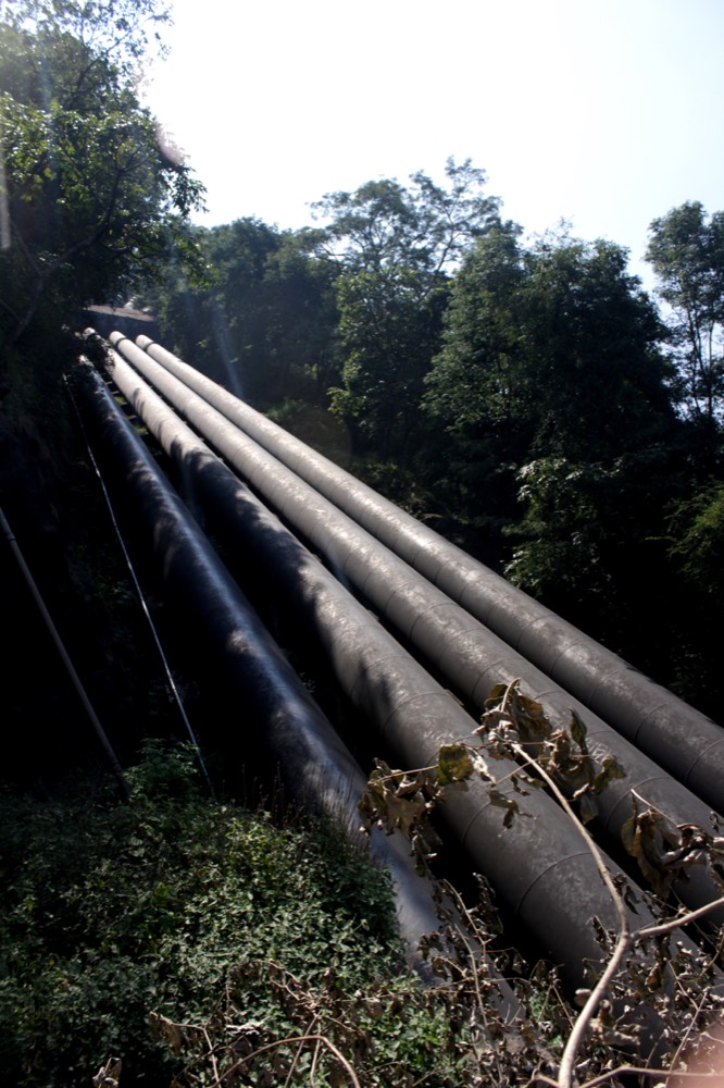 Penstock pipes carrying diverted Mullaperiyar water down to the Periyar Power Station at Lower Camp, Tamil Nadu